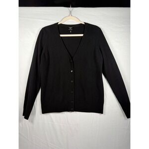Talbots Petites Black Pure Cashmere V-Neck Button Front Cardigan Sweater MP